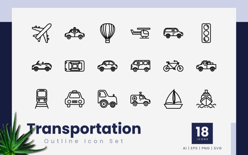 Transportation Outline Icon Set