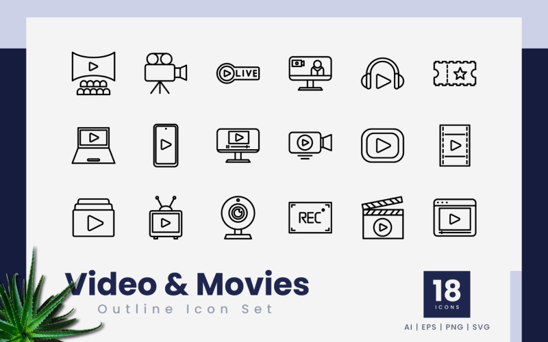 Video and Movies Outline Icons Icon Set