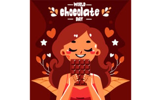 World Chocolate Day with Woman Eating Chocolate Illustration