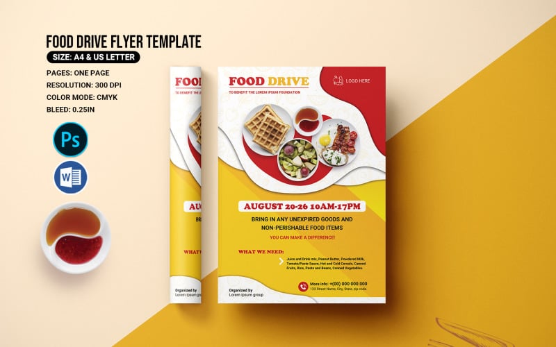Food Drive Flyer Template. Word & Psd Corporate Identity