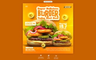 Delicious Burger And Food Menu Social media Post Template