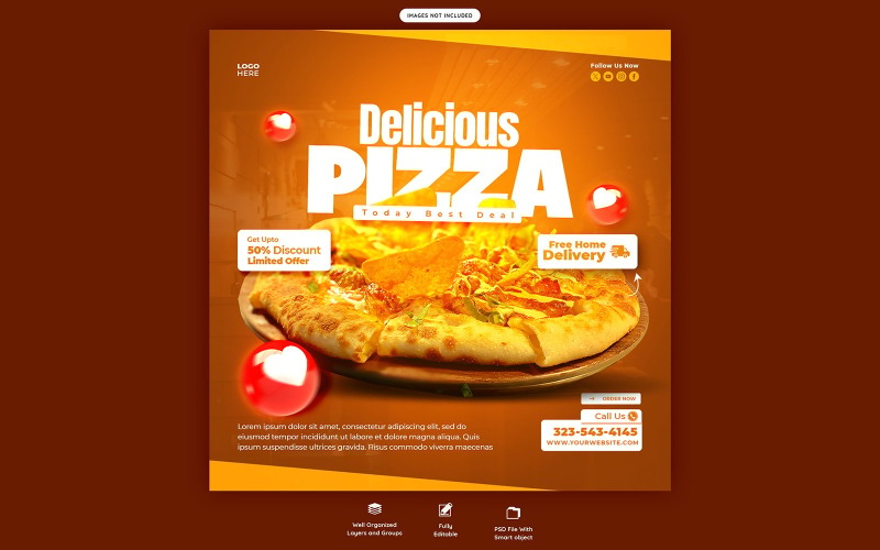 Delicious Pizza And Food Menu Social media Post Template Social Media