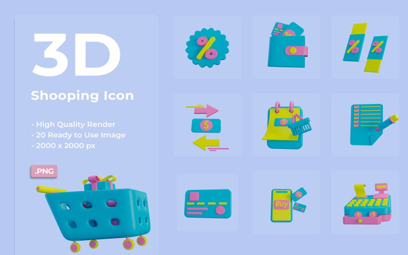 3D Shopping Icon Template Icon Set