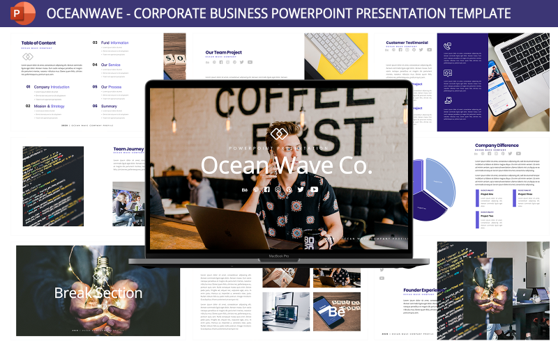 OceanWave - Corporate Business Presentation Template PowerPoint Template
