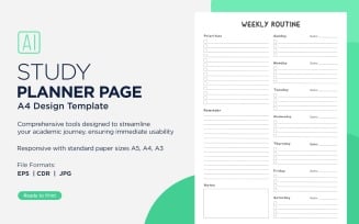 Weekly Routine Study Planning Page, Planner Sheet, Design Template 01