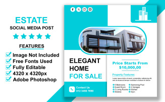 Clean and Professional Real Estate Social Media Post PSD Template for Home Sale and Rental Ads