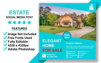 Minimal Real Estate Social Media Post Template PSD for Property Listing and Rental Advertisements