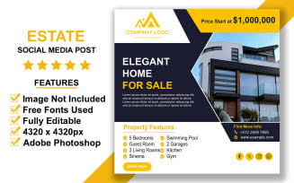 Real Estate Instagram and Facebook Post Template PSD for Promoting Houses, Plots, and Properties
