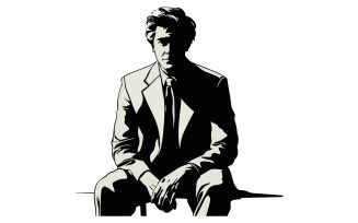 A sitting man silhouette vector style art with white background, illustration
