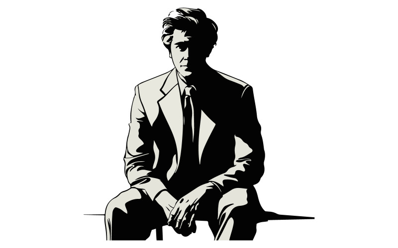 A sitting man silhouette vector style art with white background, illustration Illustration