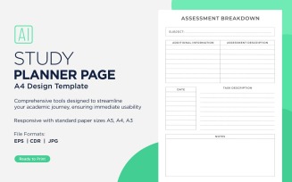 Assessment Breakdown Study Planning Page, Planner Sheet, Design Template 01