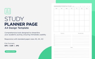 Assessment Monthly Plan Study Planning Page, Planner Sheet, Design Template 01