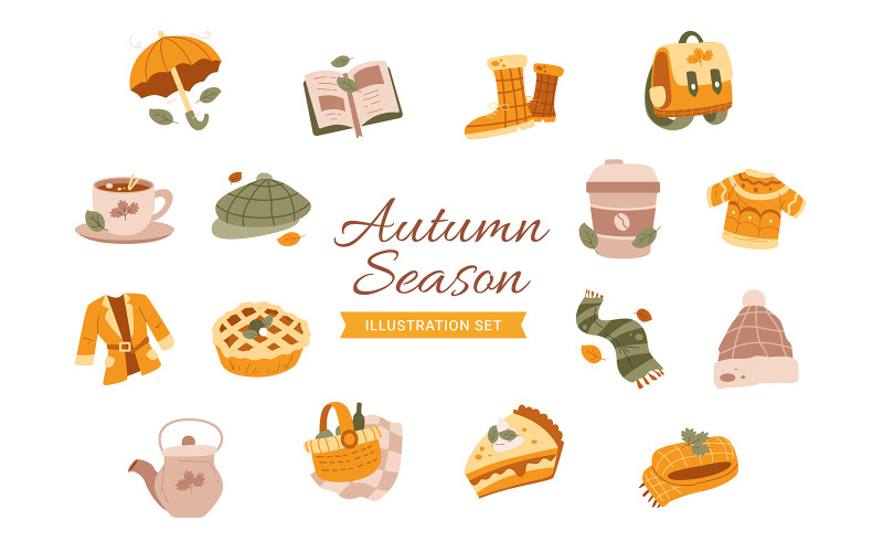Autumn fall season element collections Illustration
