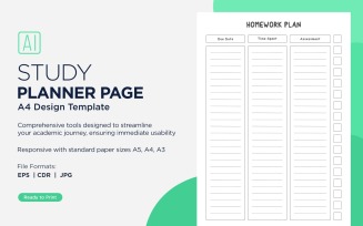 Home Work Plan Study Planning Page, Planner Sheet, Design Template 01