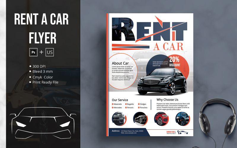 Rent a Car Flyer Template. Photoshop Template Corporate Identity