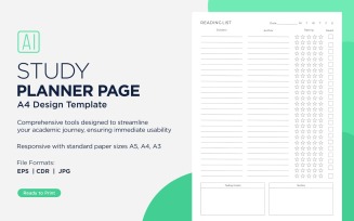 Study Planning Page, Planner Sheet, Design Template