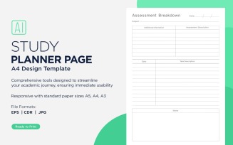 Assessment Breakdown Study Planning Page, Planner Sheet, Design Template 02
