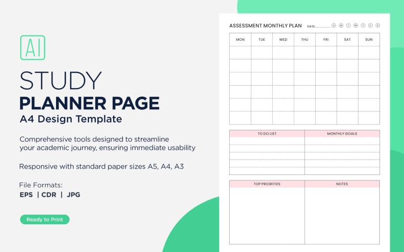 Assessment Monthly Planner Study Planning Page, Planner Sheet, Design Template 04