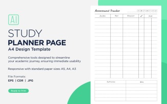 Assessment Tracker Study Planning Page, Planner Sheet, Design Template 05