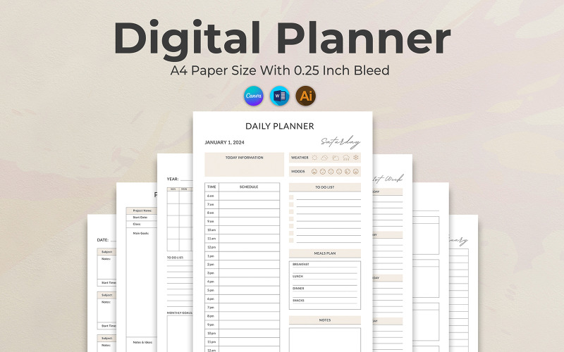 Canva and MS Word Digital Planner Template
