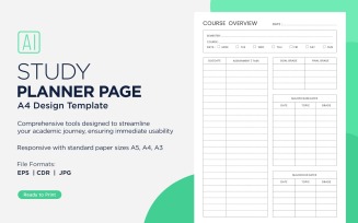 Course Overview Study Planning Page, Planner Sheet, Design Template