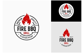 Fire BBQ Grill Rustic Vintage Logo