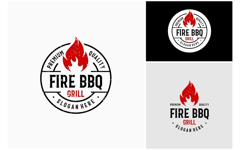 Fire BBQ Grill Rustic Vintage Logo Logo Template