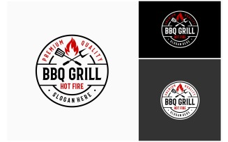 Grill BBQ Hot Fire Badge Stamp Logo