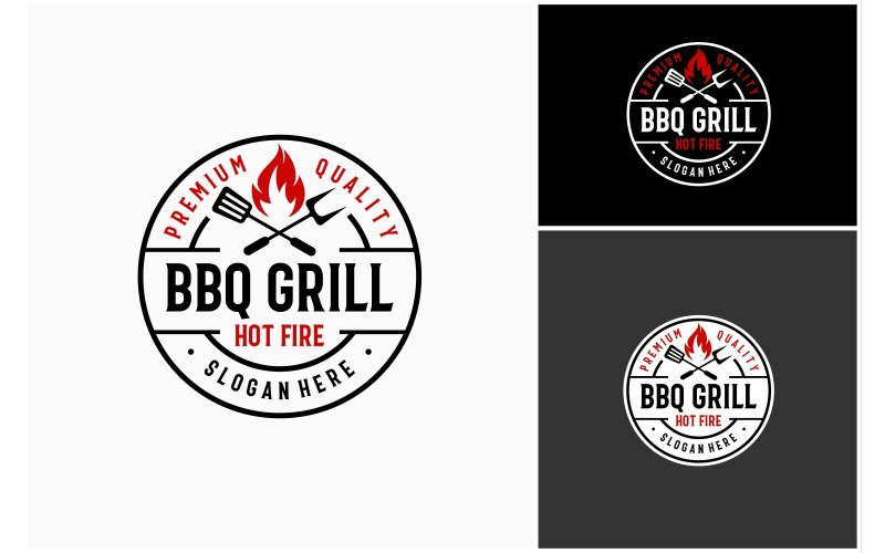 Grill BBQ Hot Fire Badge Stamp Logo Logo Template