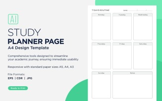 7 Day Routine Study Planning Page, Planner Sheet, Design Template 03