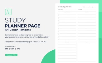 Meeting Notes Study Planning Page, Planner Sheet, Design Template 02