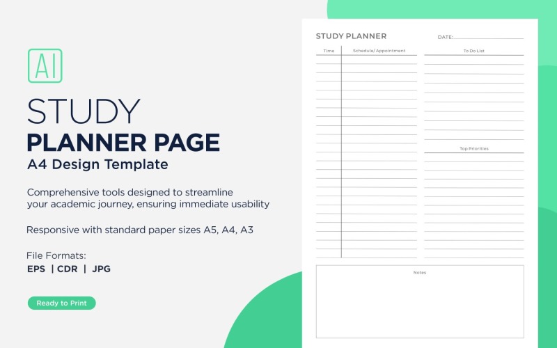 Study Planning Page, Planner Sheet, Design Template 10