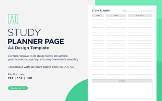 Study Planning Page, Planner Sheet, Design Template 17