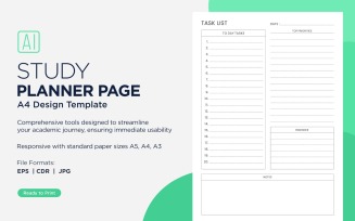 Task List Study Planning Page, Planner Sheet, Design Template 05