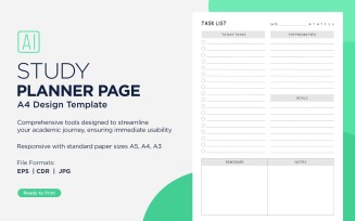 Task List Study Planning Page, Planner Sheet, Design Template 06