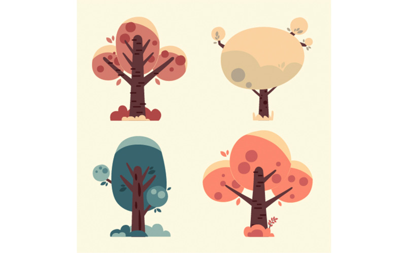 Colorful Type Trees Elements Collection Illustration