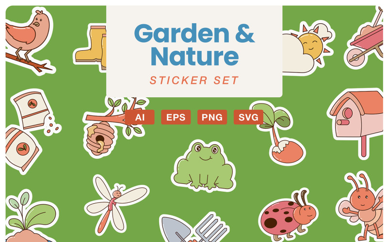 Garden and Nature Sticker Set Illustration