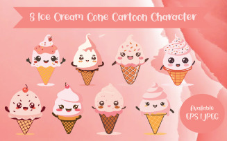 8 Ice Cream Cone Cartoon Character