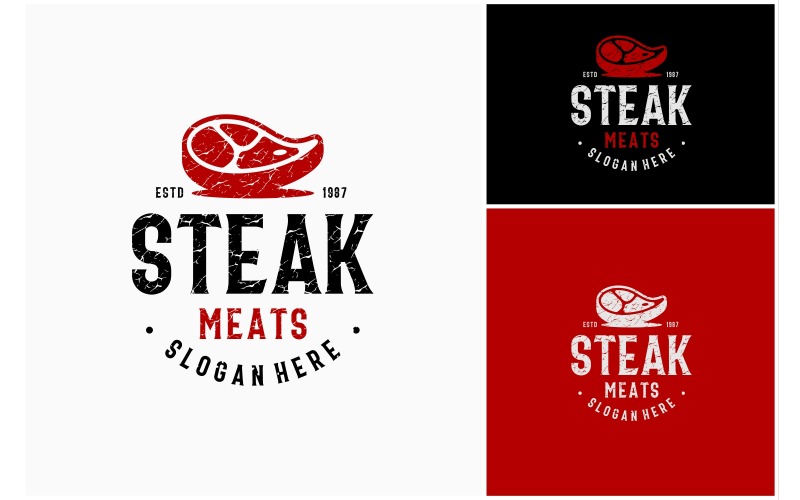 Steak Beef Meat Rustic Vintage Logo Logo Template