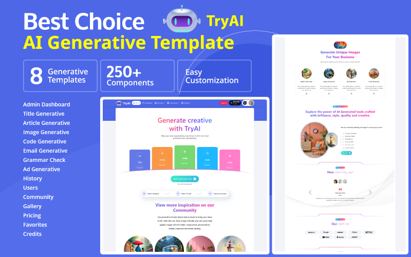 TryAI - Multipurpose Bootstrap AI Generative Templates and Admin Dashboard Website Template