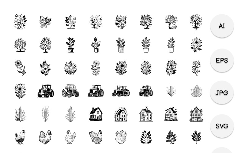 Agriculture Element Icon Hand Draw Black Icon Set