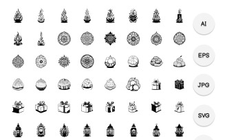 Diwali Element Icon Draw Black