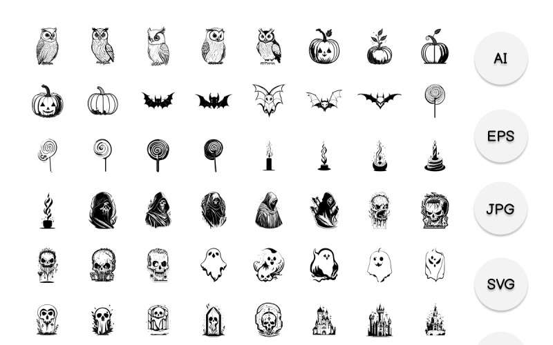 Halloween Element Hand Draw Black Icon Set