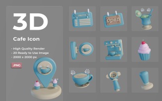 3D Cafe Icon Set Design 1