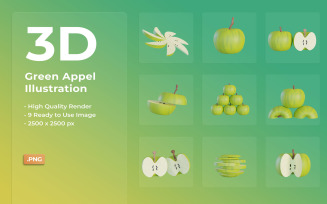 3D Green Apple Icon Design