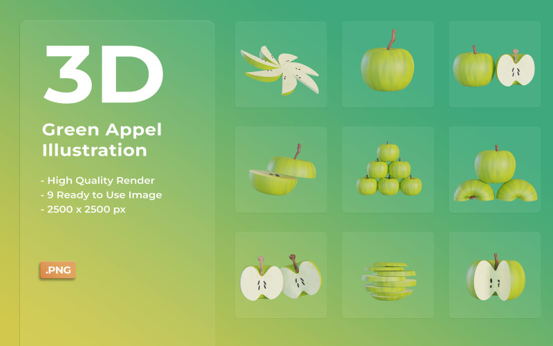3D Green Apple Icon Design Icon Set