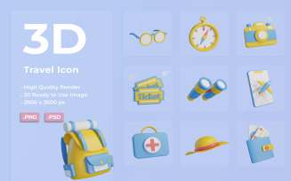 3D Travel Icon Set Design