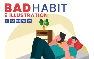 9 Bad Habit Vector Illustration