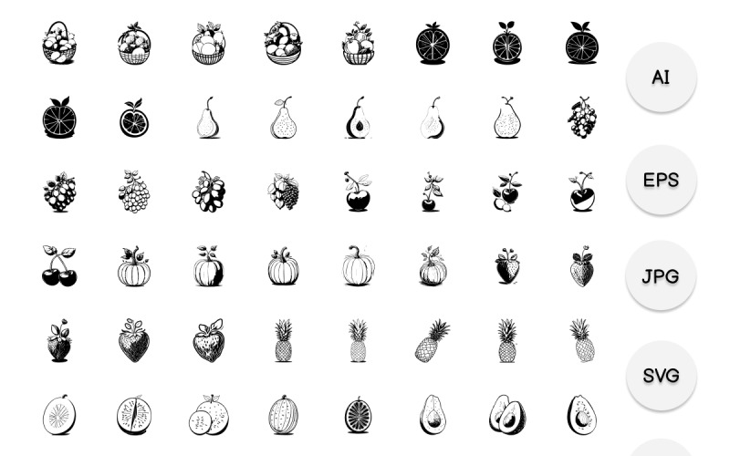 Thanksgiving Fruit Element Icon Draw Black Icon Set