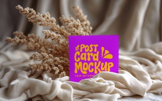 Greeting Card Mockup & Dried Flowers On The Silk Cloth 06